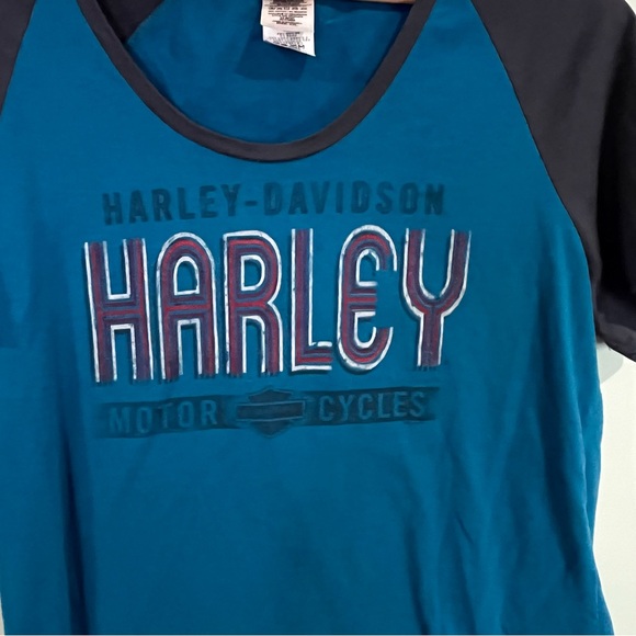 6/$25 Harley-Davidson Teal and Black Short Sleeve Tee - Picture 2 of 7